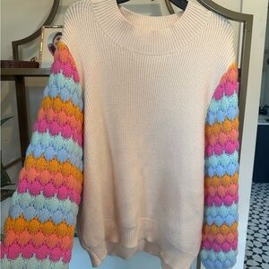 THML Cream Sweater with Colorful Patterned Sleeves